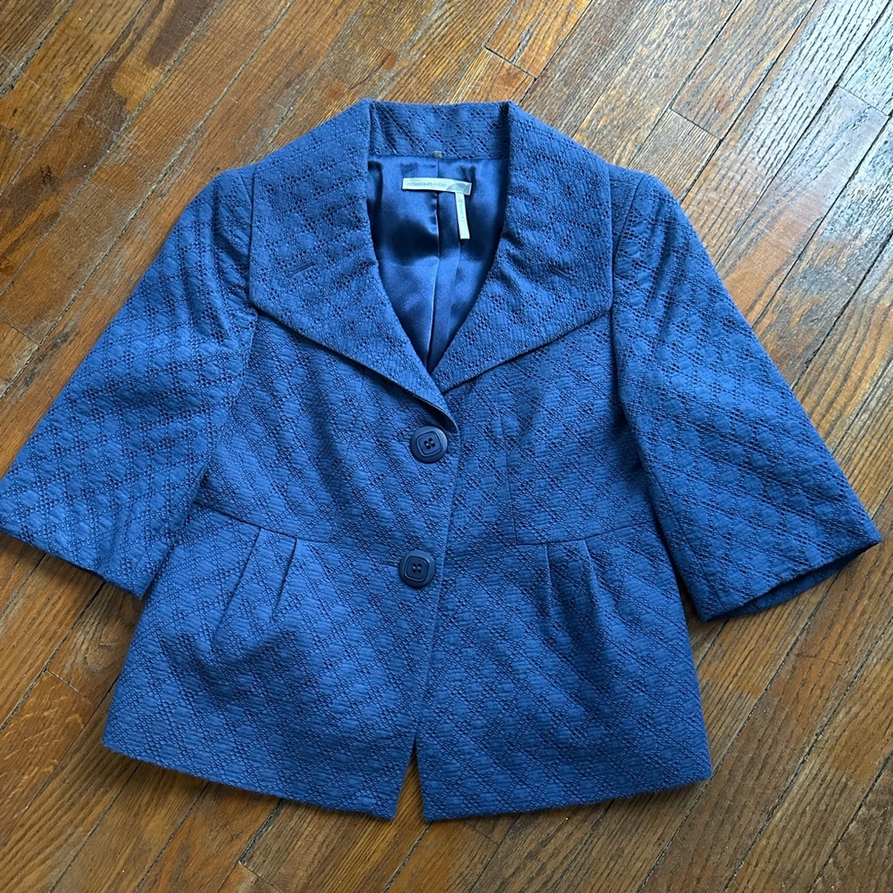 Classiques Entier Blue Blazer with Notched Lapel and Peplum Cut
